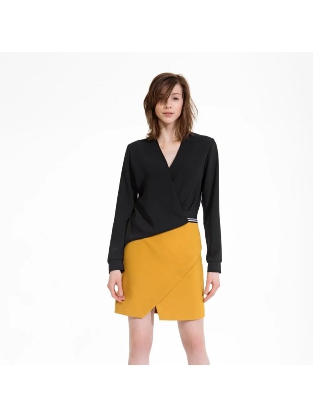Cop Copine "Zagreb" Black and Ochre Two in One Dress, 38/Medium